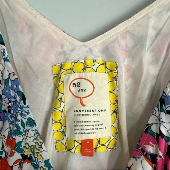 Anthropologie 52 of 52 Conversations Multi-Print Bias Cut Dress M Floral, Cats